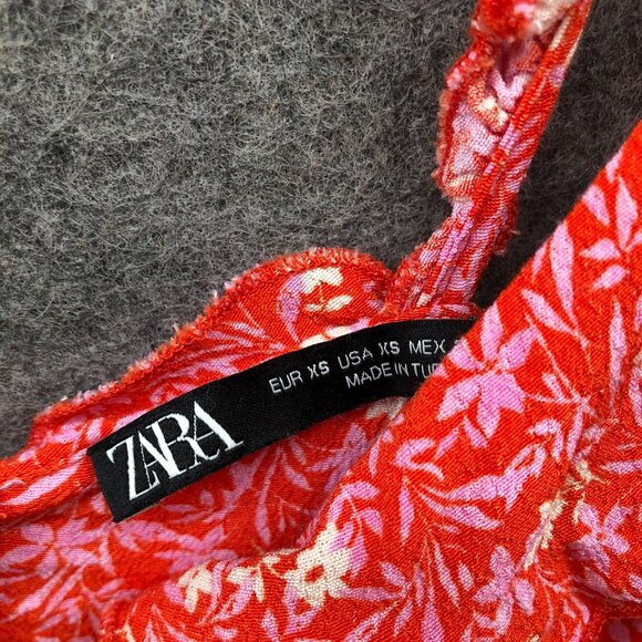 Zara Mini Cami Dress Womens XS Pink Floral Ruffle Slip Flowy Sweetheart V-Neck - Picture 5 of 10